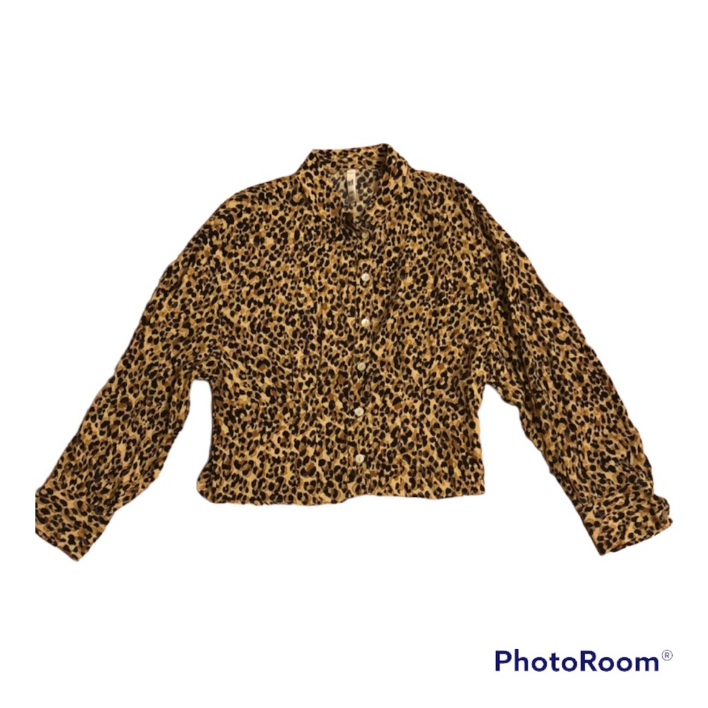 Zara Chetah Animal Print Cropped/ Crop Button Up Top trf collection Size Small